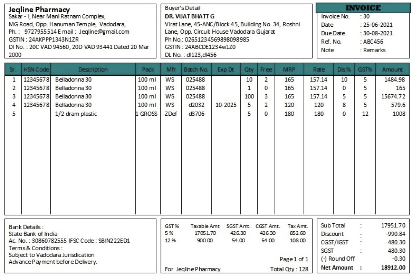 Jeqline Pharmacy Invoice